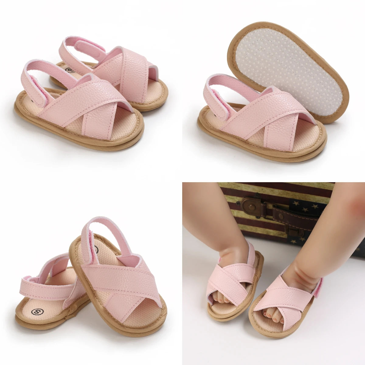 Baby Shoes Girls Pink Theme Summer Casual Sandals Comfortable Soft Sole Newborn First Walkers Non-Slip Toddler Shoes Fashion