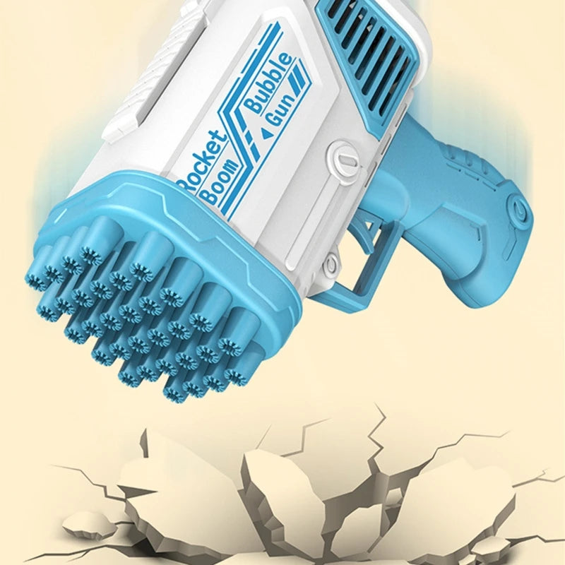 Rocket Boom Bubble Gun Toy Electric Bubble Maker w/ 32 Hole Blower Rich Bubble Portable Fan Children Outdoor Summer Gift