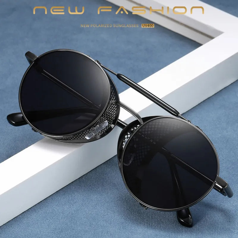 Steampunk Sunglasses for Men Punk Retro Round Metal Sun Glasses Women Luxury Brand Designer Windshield Shades Eyewear UV400