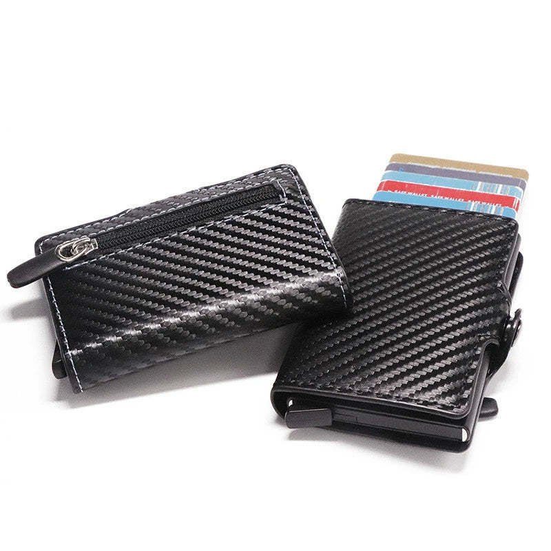 Custom Card Holder Anti-theft Carbon Fiber Wallet Men Credit Card Holder Zipper Coins Pocket Wallet RFID Card Case & Money Clips