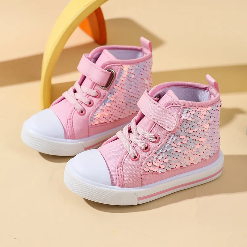 Children Shoes With Sequin Fashion Girsl Boots Spring Autumn Kids Sport Sneakers Comfortable Canvas Casual Shoes