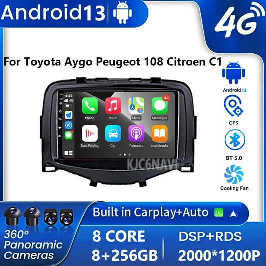 Android 13 Android Auto Radio For Toyota Aygo Peugeot 108 Citroen C1 2016-2020 Carplay Car Multimedia GPS WIFI 4G Autoradio DVD