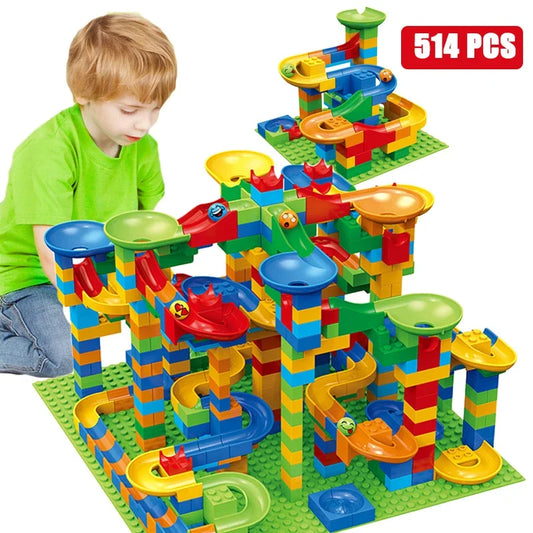 84-514PCS Small Size Marble Race Run Blocks Maze Ball Track Building Blocks Plastic Funnel Slide Assemble DIY Bricks Kids Gift