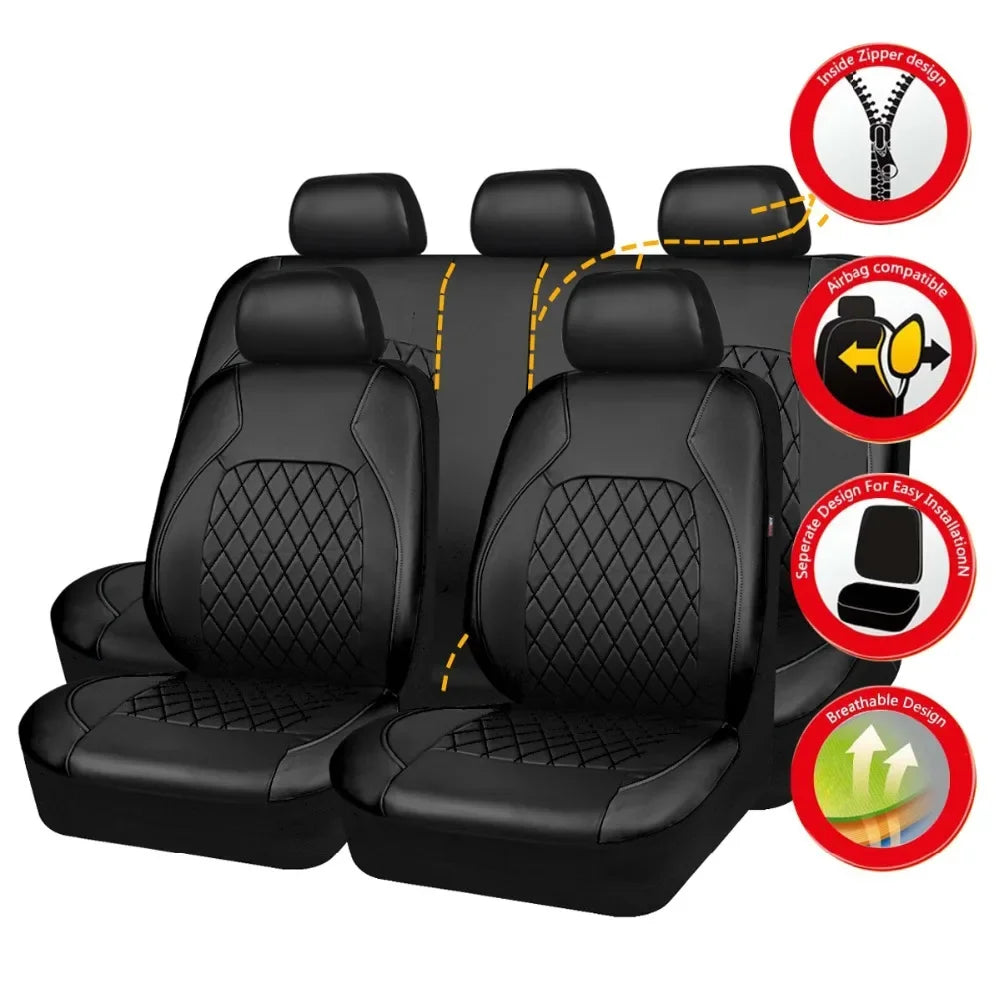 Universal Fit Most Car PU Leather Car Seat Covers Airbag Compatible Car Interior Accessories Front/ Rear/ Full Set Cover Cushion