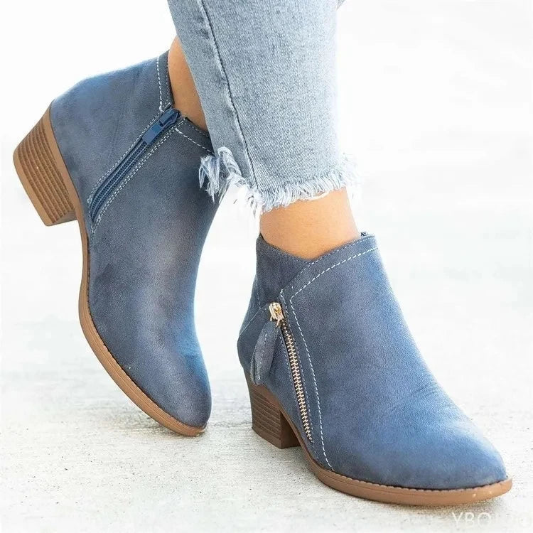 Women Boots Autumn Suede Boots Women Fashion Size 43 Platform Booties Side Zipper Heeled Ankle Boots Botas De Mujer