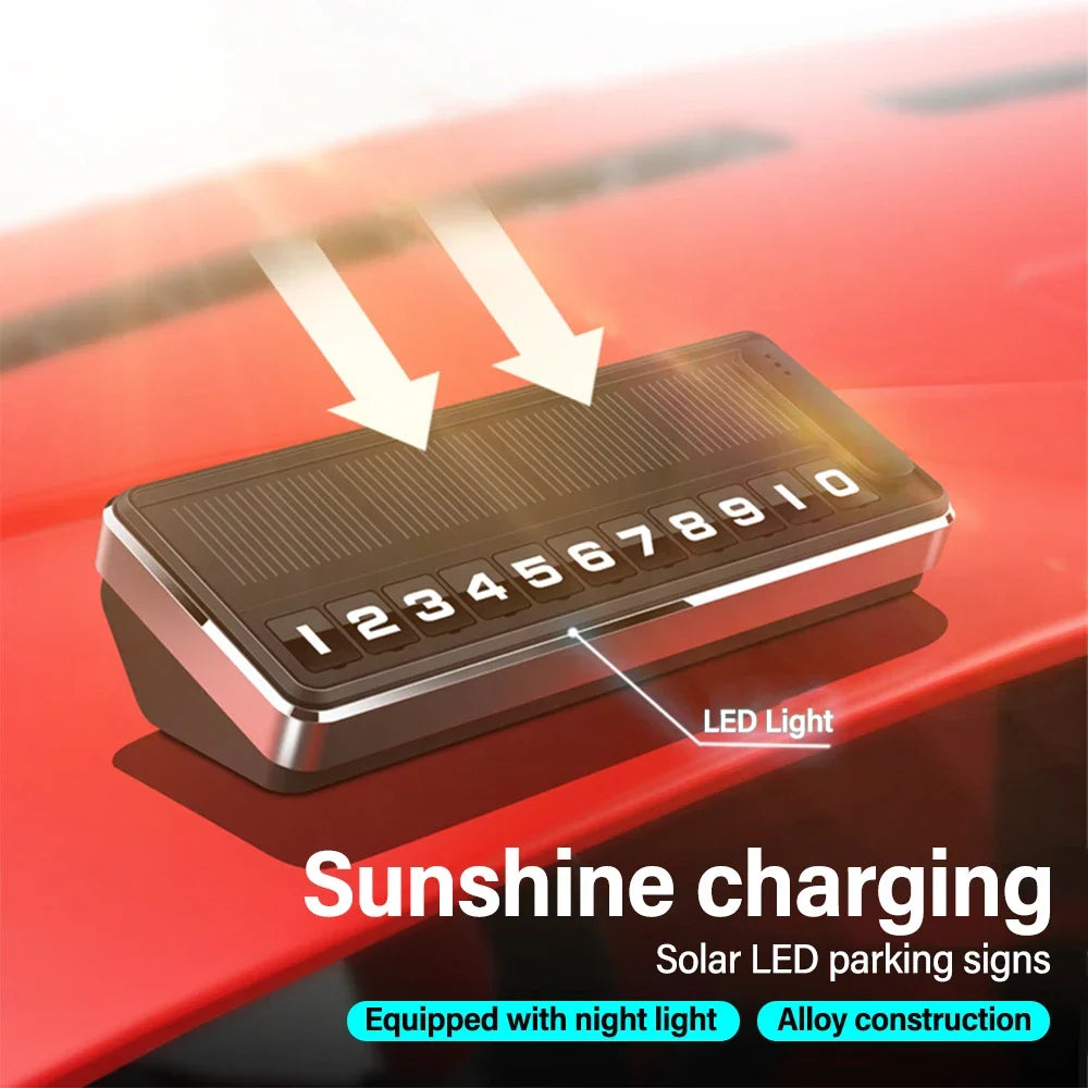 Solar Car Phone Number Plate Led Lighting Temporary Parking Card Hidden Plates Car Park Stop Multiple Number Parking Gadgets