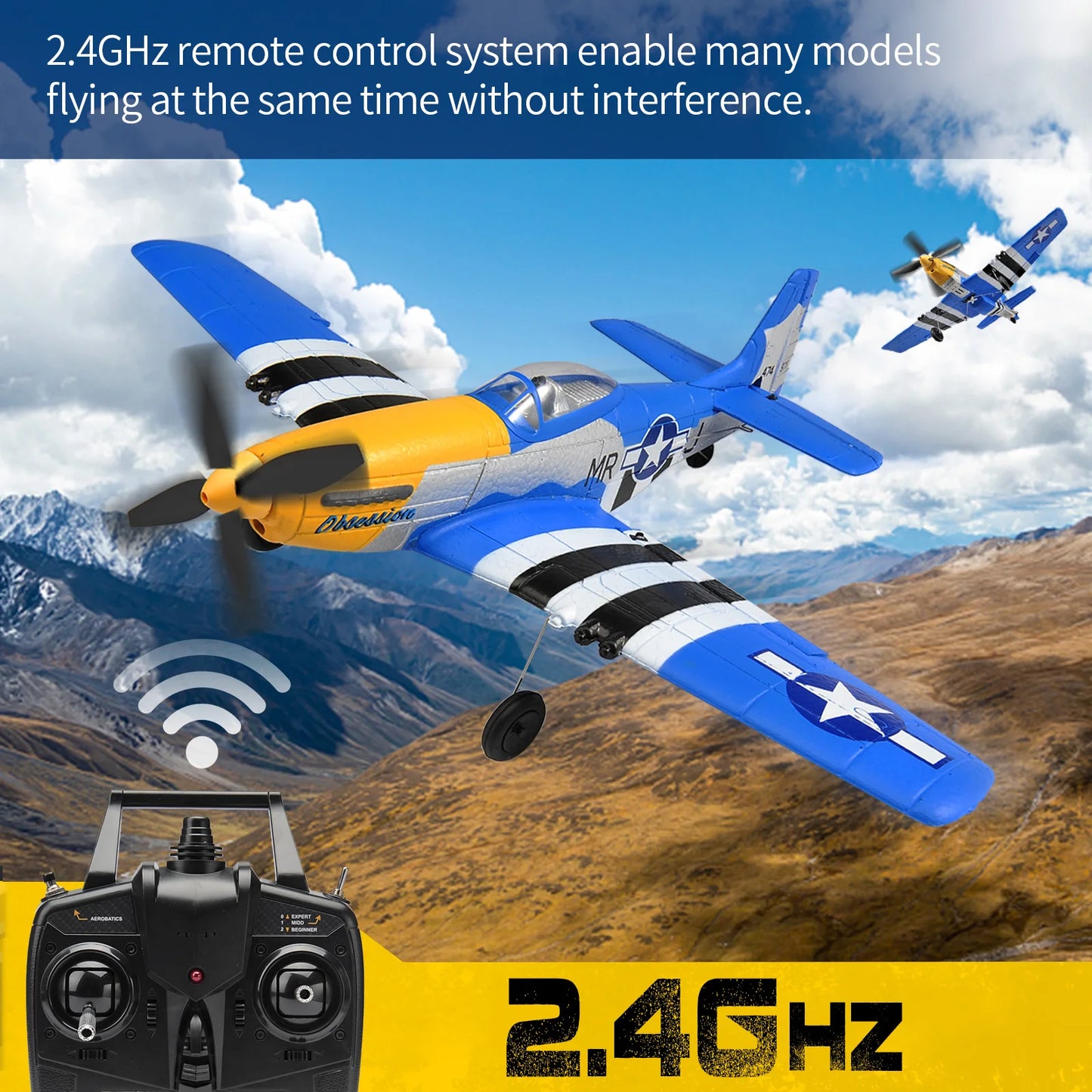 P51D RC Plane 2.4G 4CH 6-Axis EPP 400mm P51D Mustang RTF Airplane  One-key Aerobatic RC Glider Aircraft Toys Gifts