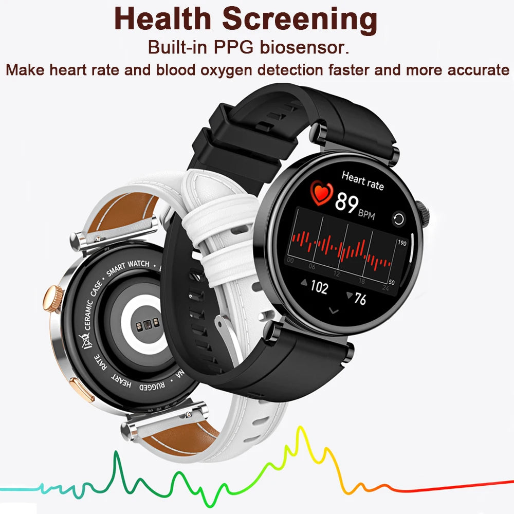 For Watch 4 mini 2024 New Fashion Women Smartwatch AMOLED Screen Always Display Heart Rate Bluetooth Call Smart Watch Ladies+Box