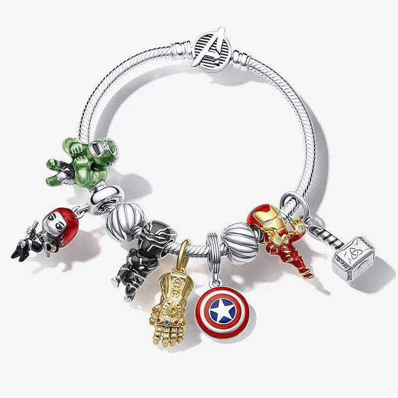 Marvel Charm Bracelet Iron Man Beaded Bracelet Captain America Shield Thor Hammer Hulk Thanos Pendant Diy Jewelry Bracelet