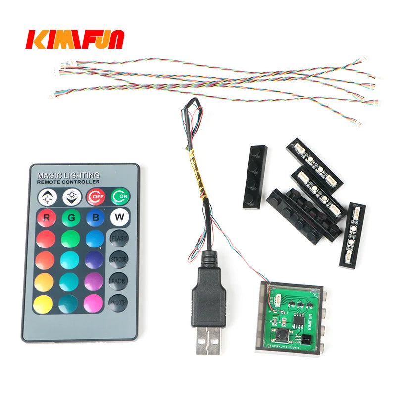 6PCS 1X4 USB  Building Block Lamp Discoloration Lighting City Remote Control RGB DIY Extendable Electronic Brick