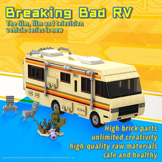 Gobricks New Breaking Bad Pinkman Cooking Lab RV Car Building Blocks Set Walter White Van Vehicle Toy For Children Birthday Gift