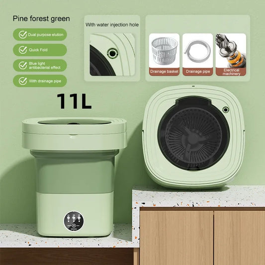 11L Folding Portable Washing Machine Large Capacity Clothes Spin Dryer Bucket Travel Home Underwear Socks Ultrasonic Mini Washer