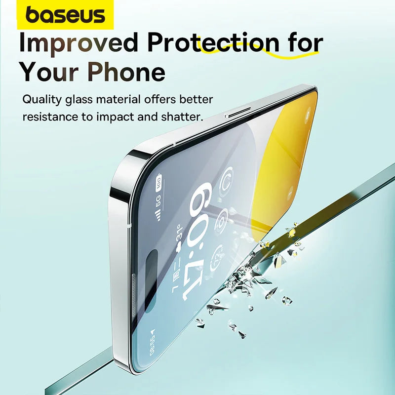 واقي شاشة Baseus لهاتف iPhone 15 14 13 Pro Max Corning Glass Anti Spy Full Glass Protection لهاتف iPhone 15 Pro Plus