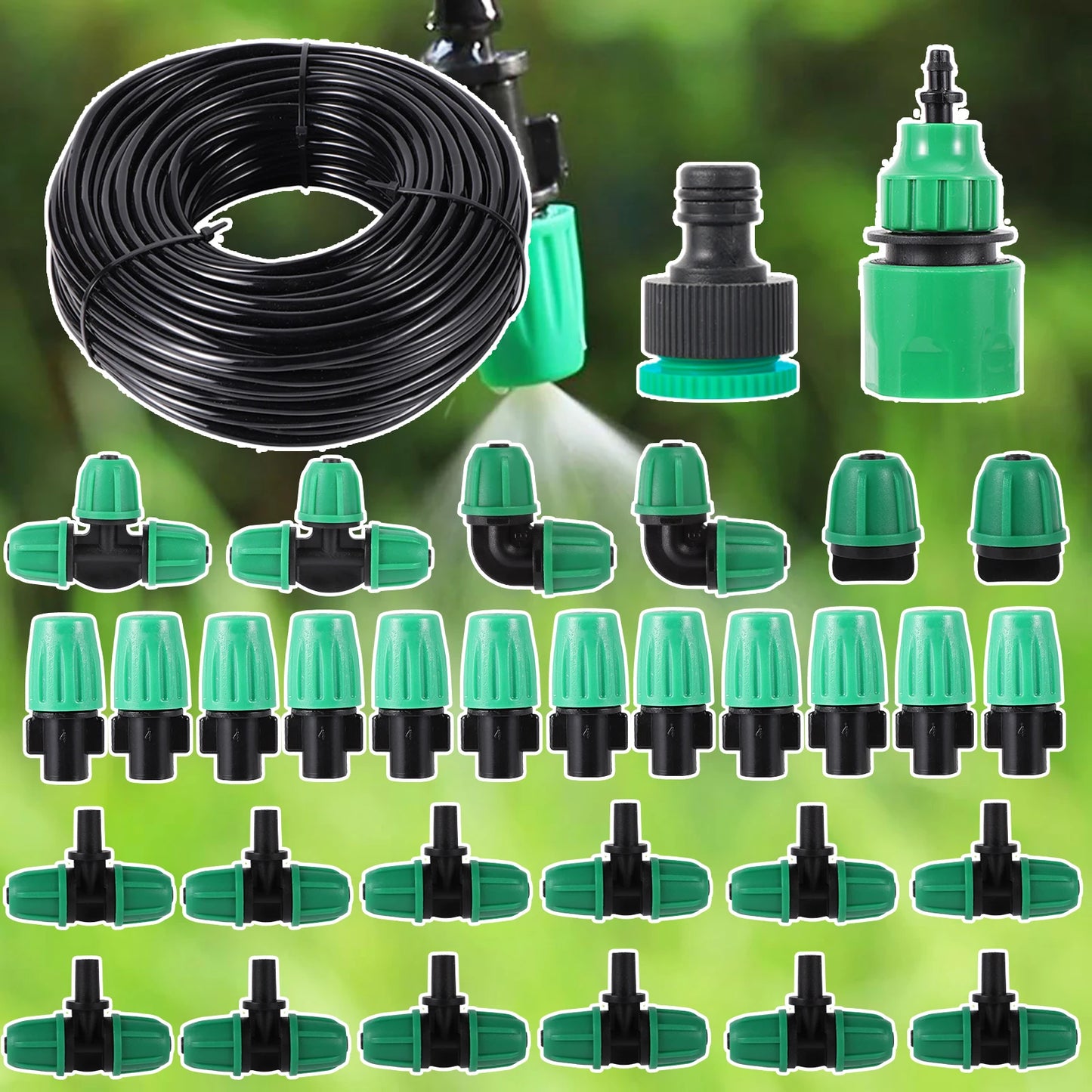 1 Set Fog Nozzles irrigation system Portable Misting Automatic Watering 10m Garden hose Spray head with 4/7mm tee and connector