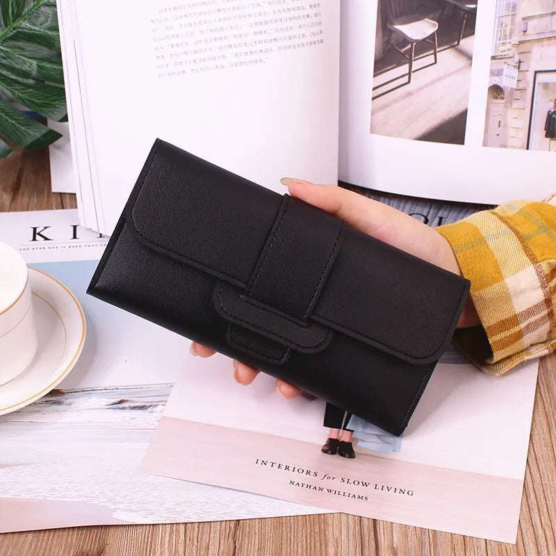 Ladies leather wallet women long flap high-end luxury long multifunctional buckle leather wallet