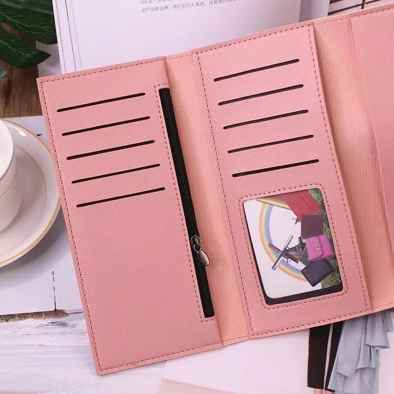 Ladies leather wallet women long flap high-end luxury long multifunctional buckle leather wallet