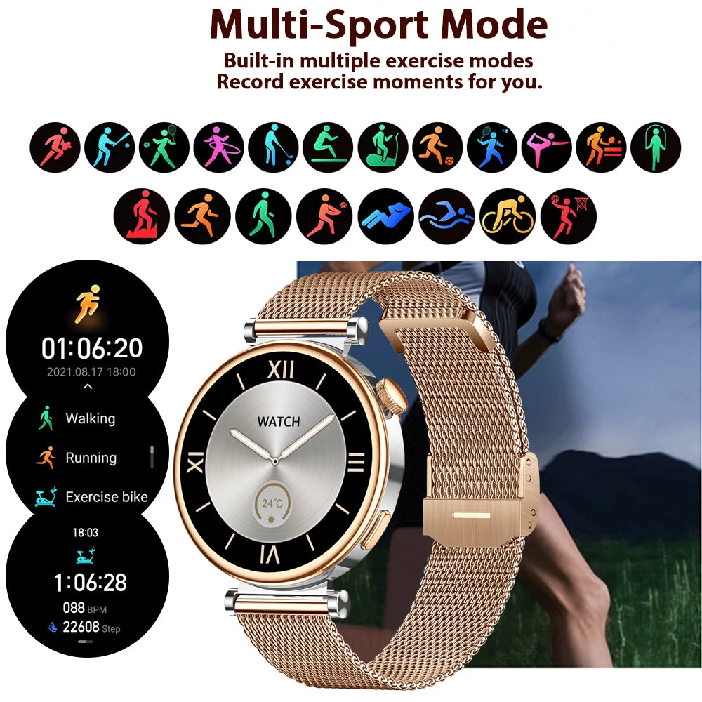 For Watch 4 mini 2024 New Fashion Women Smartwatch AMOLED Screen Always Display Heart Rate Bluetooth Call Smart Watch Ladies+Box