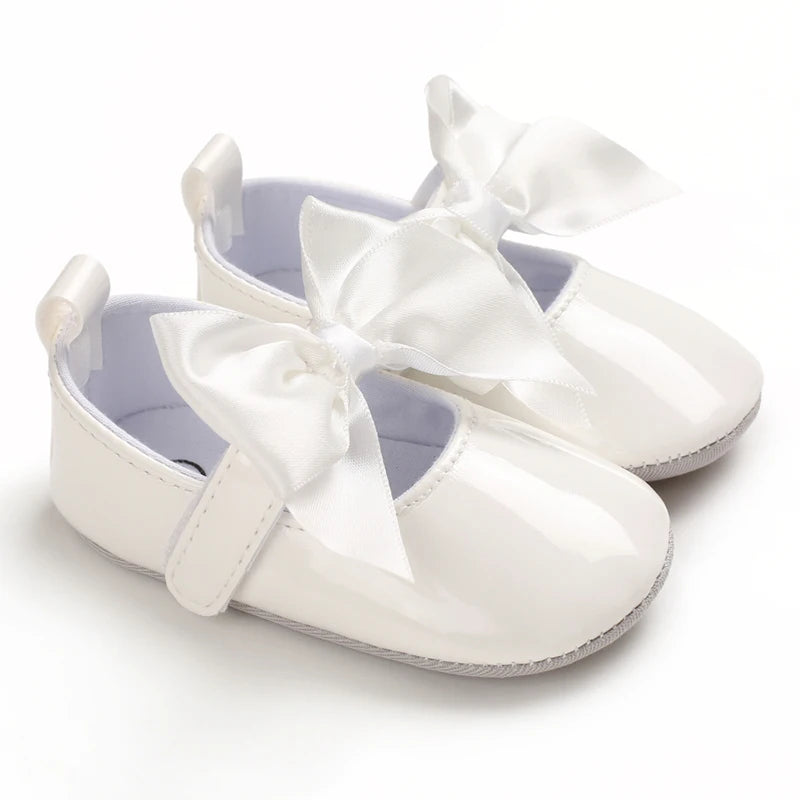 Solid color baby shoes, newborn baptism baby shoes  girls' non slip rubber soles baby bow princess shoes fashionable shoes