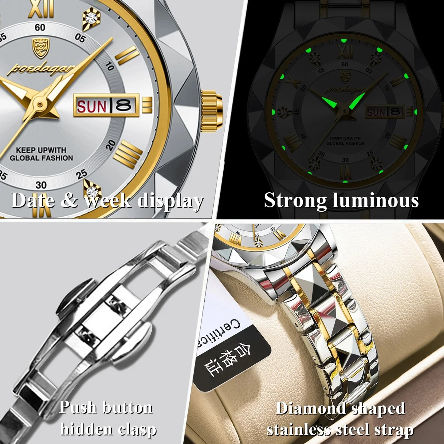 2024 New Fashion Watch High Quality Waterproof Diamond Luminous Wristwatch Stainless steel Woman Quartz Watches Casual Clock