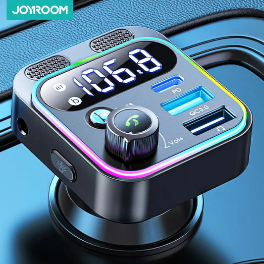 Bluetooth 5.3 FM Transmitter for Car, Stronger Dual Mics Deep Bass Sound , 48W PD&QC3.0 Car Charger Bluetooth Adapter