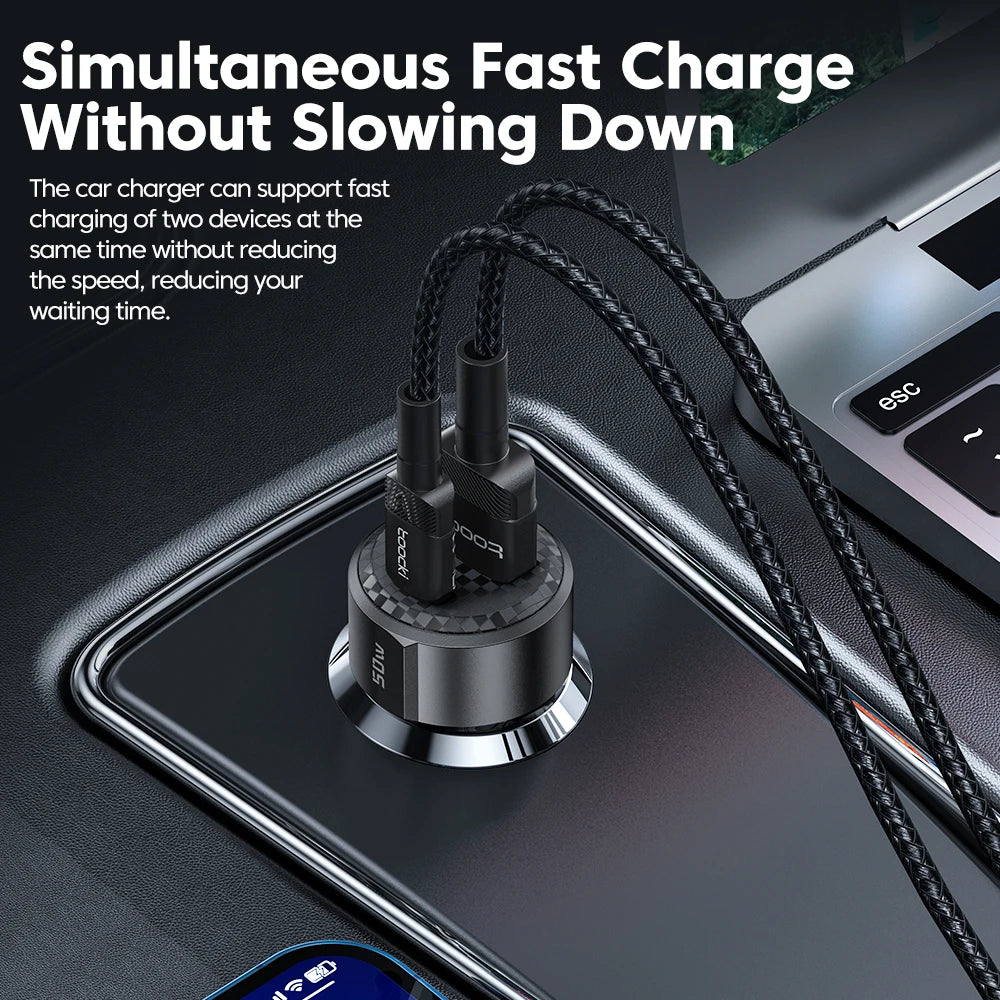 شاحن سيارة USB من toocki سريع الشحن 50 وات PD من النوع C شحن سريع USB C شاحن سيارة للهاتف 12 فولت 24 فولت لهاتف iPhone 1413 12 Xiaomi 13 12
