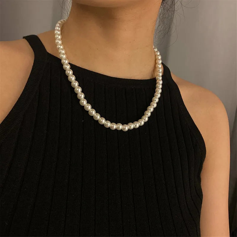 Classic Elegant White Pearl Chokers Necklace For Women Men Wedding Banquet Necklaces Vintage Beads Handmade Jewelry Party Gift