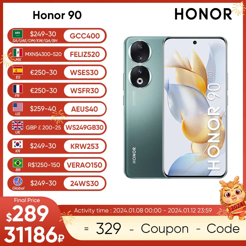 New Global Version HONOR 90 5G 200MP Ultra-Clear Camera Snapdragon 7 Gen 1 5000mAh Battery Life 66W Supercharger 120Hz Display