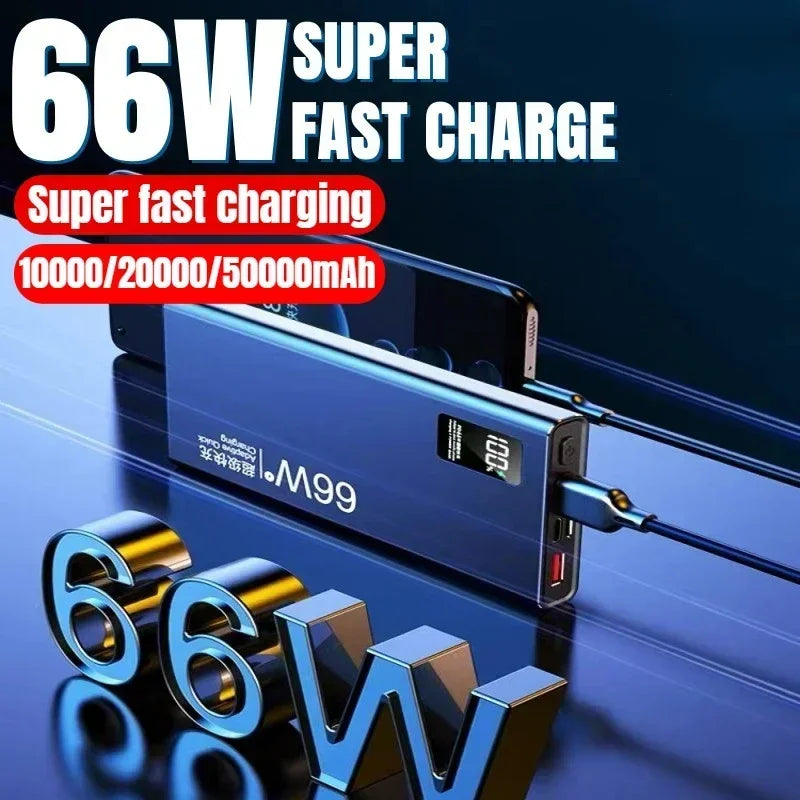 باور بانك جديد بسعة 50000 مللي أمبير/ساعة، شحن فائق السرعة 66 وات، مناسب لأجهزة iPhone 13 14 وHuawei وXiaomi وSamsung وPD، شاحن بطارية خارجي بقوة 20 وات