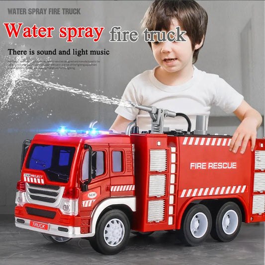 Oversized children's firefighter toy car fire truck can spray water large boy rescue car baby ladder car