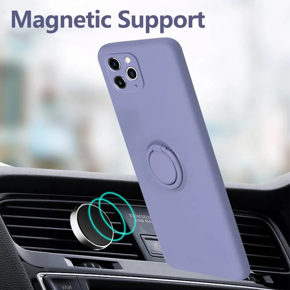 جراب هاتف من السيليكون السائل مع حامل مغناطيسي لهاتف iPhone 14 13 12 11 Pro Mini XR X XS Max 7 8 Plus Se 2020