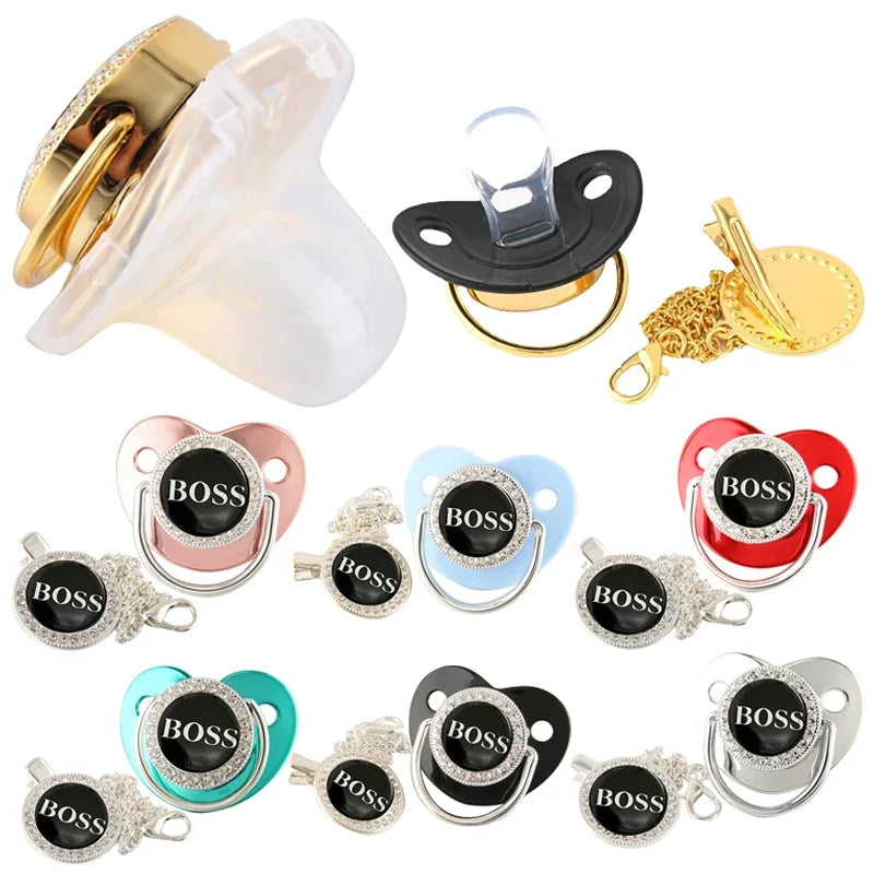 لهاية أطفال على شكل حرف مع غطاء مضاد للغبار، مشابك لهاية فاخرة لامعة للأطفال حديثي الولادة، خالية من مادة BPA، لهاية من السيليكون