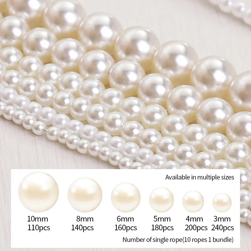 3/4/5/6/8/10mm White Pearl Beads With Hole Loose Faux Round Pearls For Jewelry Making Diy Craft Earring Necklace And Vase Filler