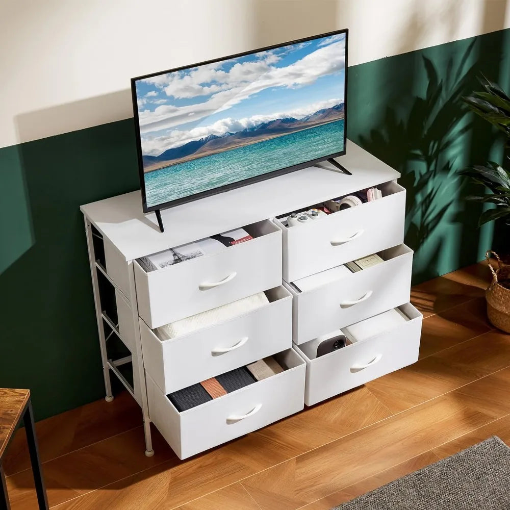 Dresser for Bedroom, Chest of Drawers, Closet Storage with 6 Drawers, Cloth Dresser Clothes Organizer Tower, White