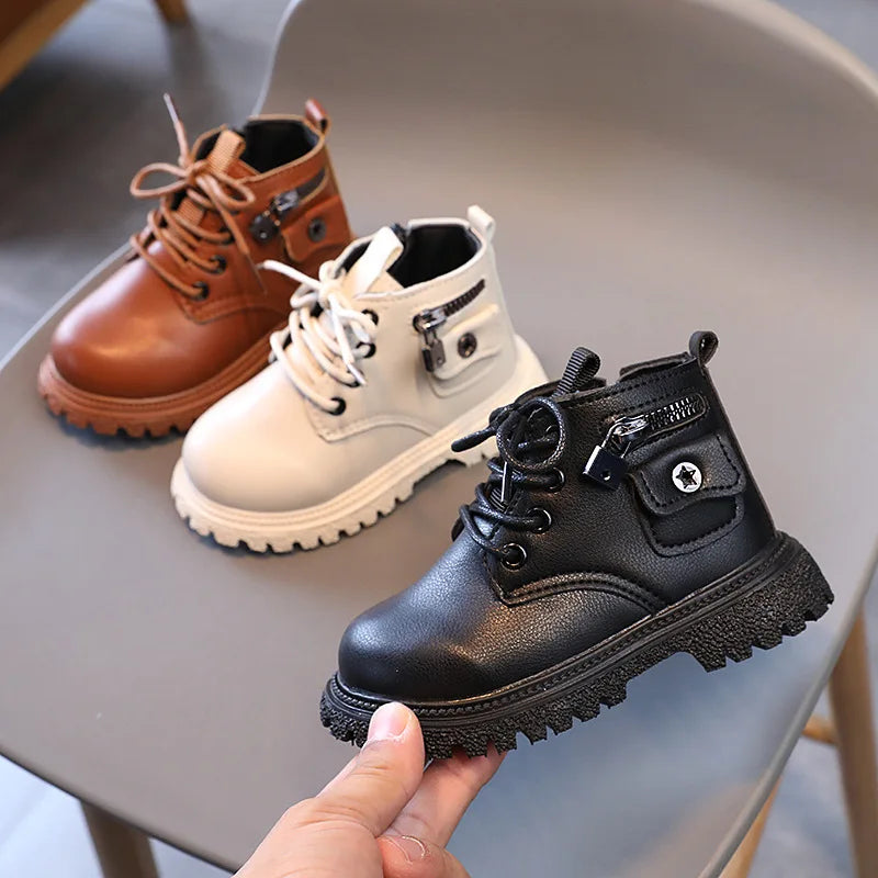 Fashion Children Boots Autumn Winter Plus Cotton Snow Boots Warm Boys Leather Ankle Boots Baby Girls Casual Shoes 2023