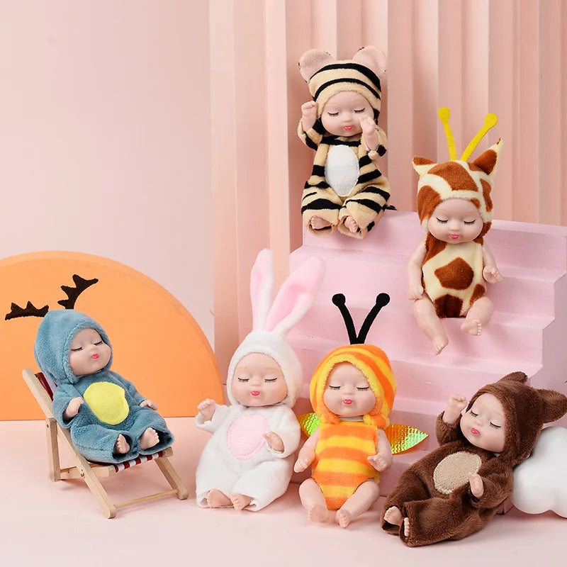 1 Pieces Cute Animal Baby Doll 3.5inch Deer/ Bee/ Bear Sleep Baby Simulated Reborn Baby Doll for Children's Toy with Clothes