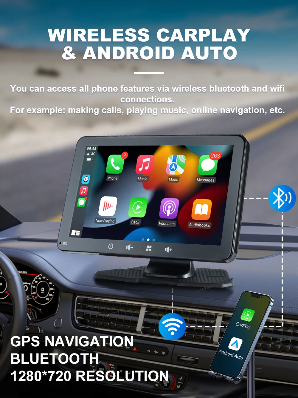 Universal 7 9.26Inch Car Radio Multimedia Player Wireless CarPlay Android Auto Monitor Touch Screen with Rear View Camera AUX