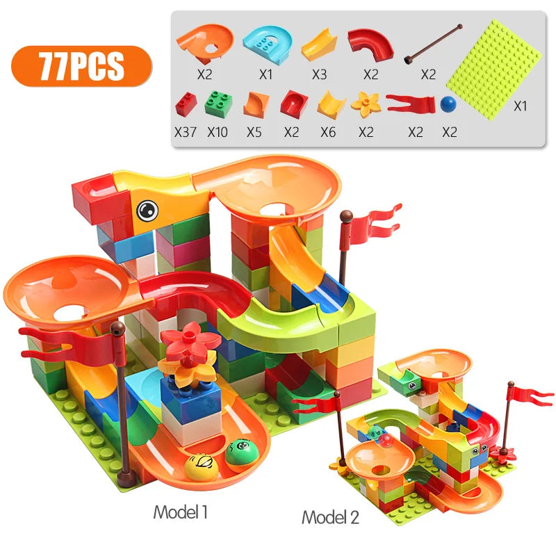 77-308PCS Marble Race Run Big Block Compatible City Building Blocks Funnel Slide Blocks DIY Big Bricks Toys For Children Gifts