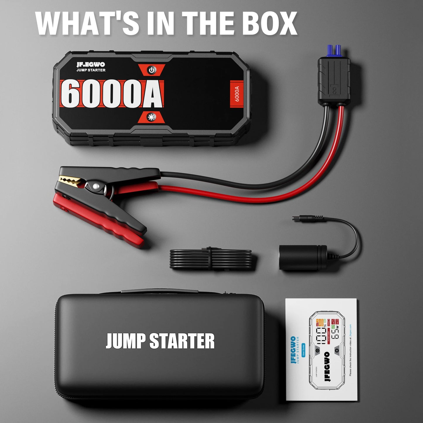 JFEGWO Car 4000A 6000A Portable Jump Starter With Power Bank Fast Charge PD65W 12V Auto Battery Charger Booster Starting Device