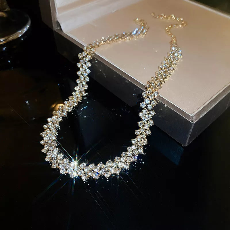 FYUAN Fashion Gold Color Rhinestone Choker Necklaces for Women Geometric Crystal Necklaces Weddings Jewelry Party Gifts