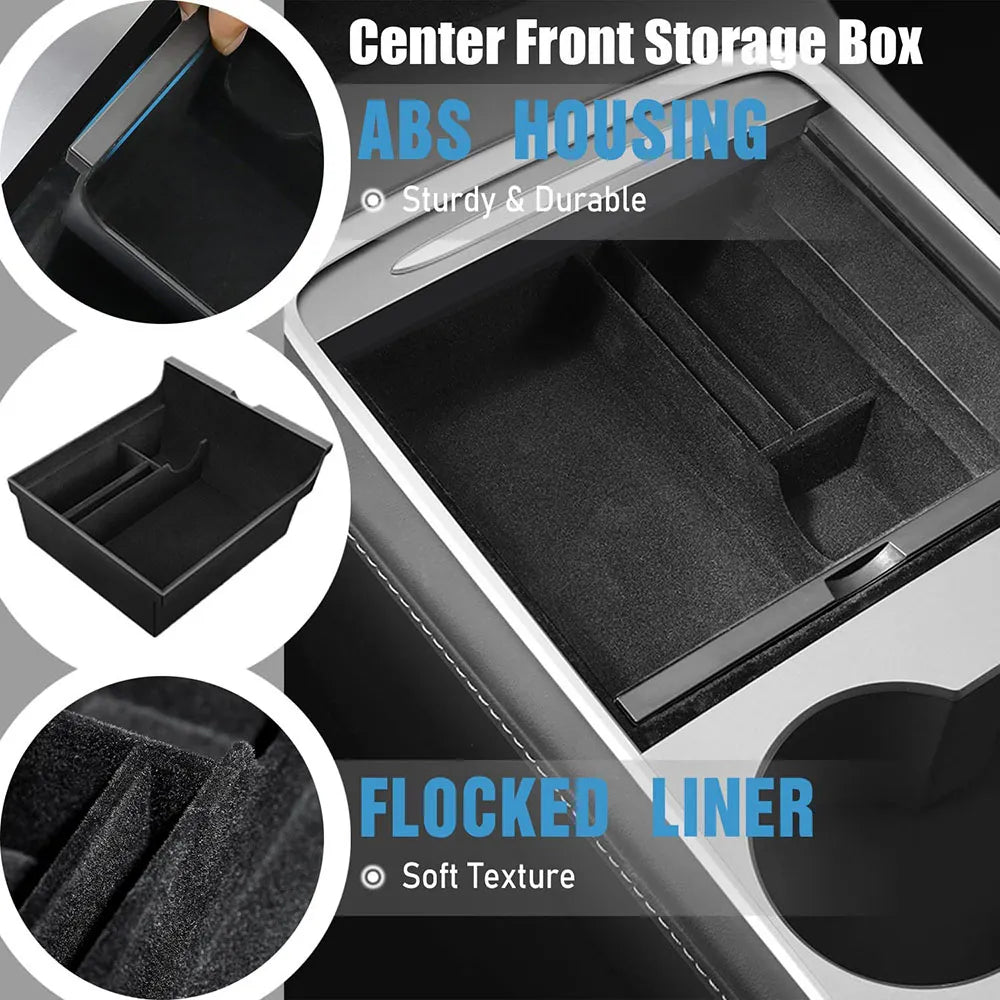 Car Storage Box For Tesla 2023 Model Y 2024 Model 3 Center Armrest Hidden Box Cup Holder Console Organizer Car Box Accessories