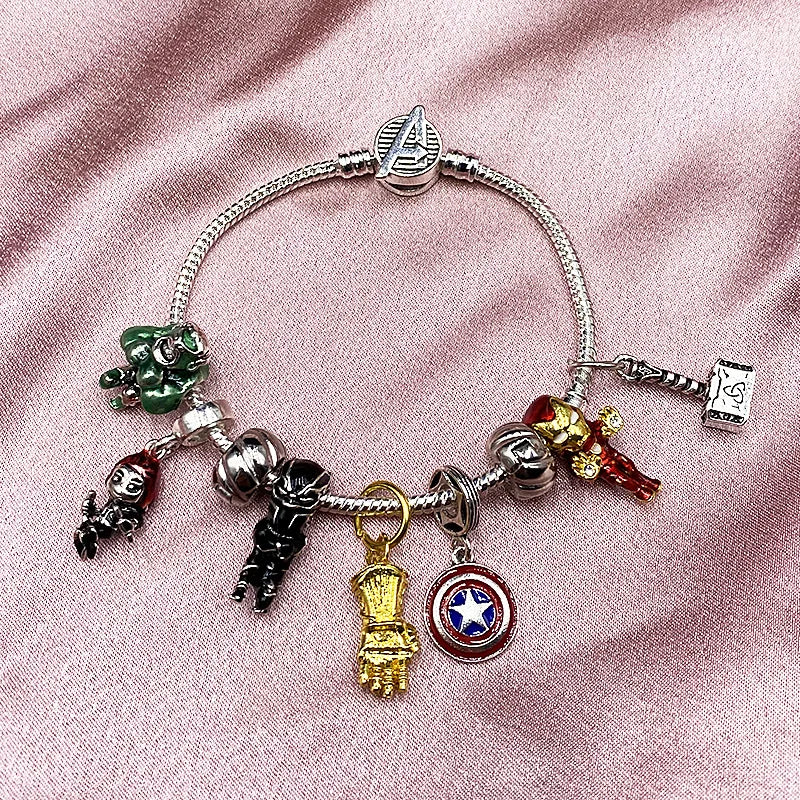 Marvel Charm Bracelet Iron Man Beaded Bracelet Captain America Shield Thor Hammer Hulk Thanos Pendant Diy Jewelry Bracelet