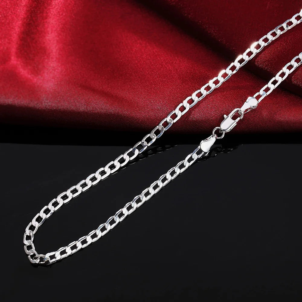 Men's 925 Sterling Silver Necklace 2/4/6/8/10/12MM 40-75cm Face Chain Necklace Lobster Clasp Men Women Engagement Jewelry Gifts