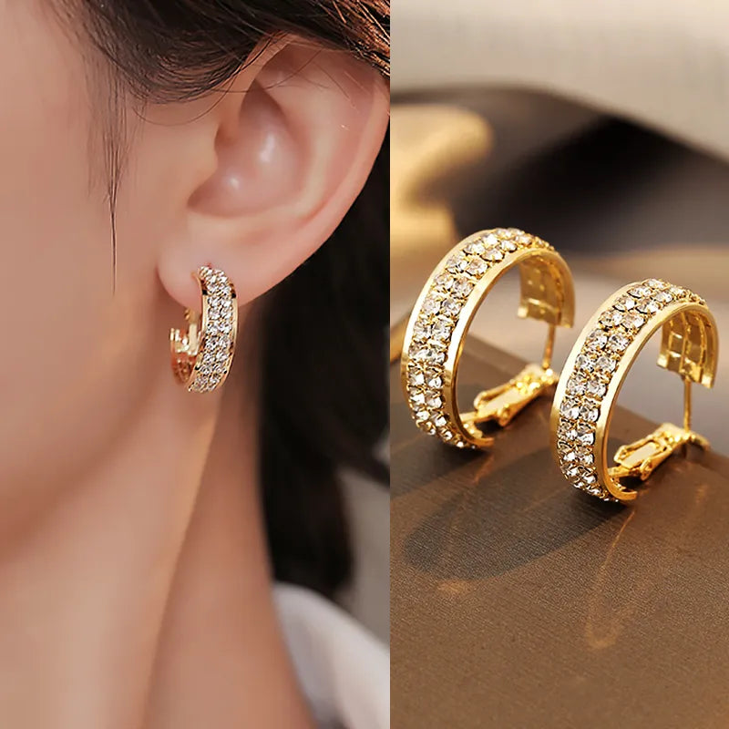 New Classic Copper Alloy Zirconium Drill Metal Hoop Earrings For Woman Fashion Korean Jewelry Temperament Girl's Wear earrings