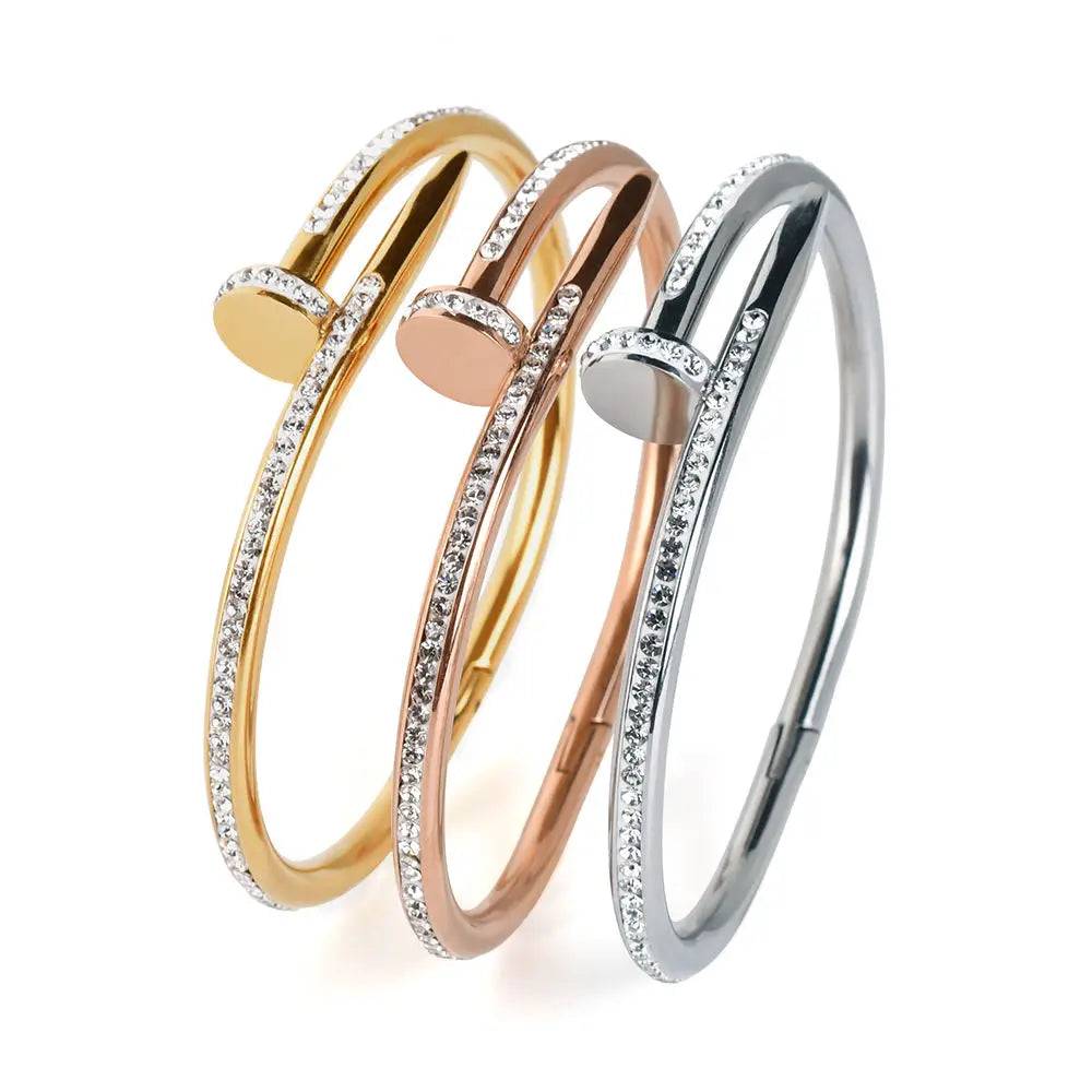 High Quality 316L Stainless Steel Cuff Creative Jewelry For Women Girls Bangle With Zircon Mother Bracelets for Gift