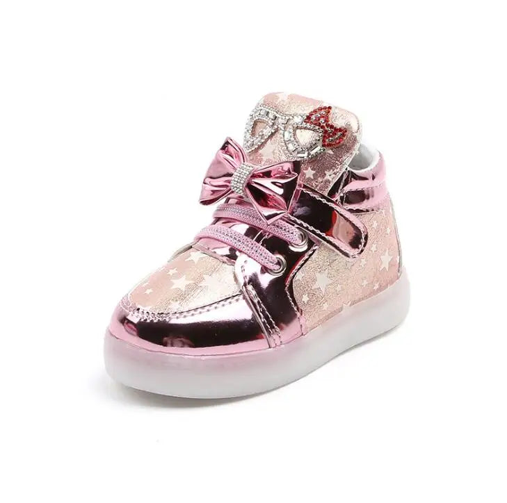 Spring Fashion Baby Girls Children Luminous Shoes Princess With Light Rhinestone Toddler LED Shoes Kids Glowing Sneakers