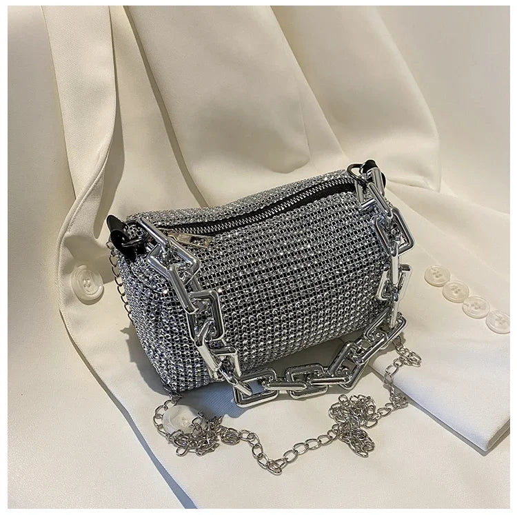 Fashion Diamond Chain Bag for Women's New Trendy Solid Zipper Female Crossbody Underarm Bags Messenger Evening Party Clutches