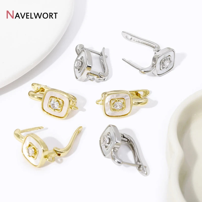 DIY Earring Findings,18K Gold Plated Shvenzy Square Earwire Fastener,Nature Shell Earring Hooks Clasps Fittings Wholesale