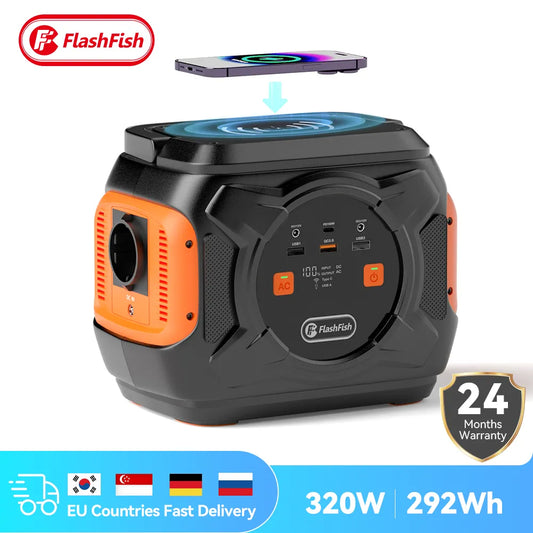 Flashfish Power Station 320W Portable Solar Generator 110V 230V Pure Sine Wave AC Output 292Wh Power Supply For Outdoor Camping