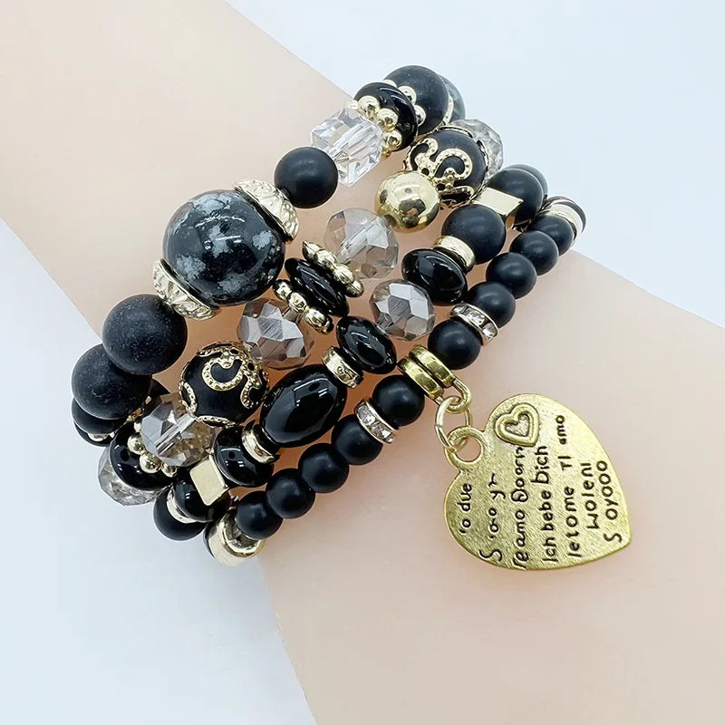 New 4-piece/set Bohemian Love Pendant Crystal Beaded Bracelet Retro EthnicBracelet Personalized Women's Fashion Bracelet Jewelry