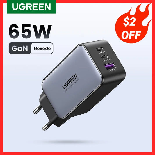 شاحن UGREEN GaN 65W شاحن سريع الشحن 4.0 3.0 من النوع C PD USB لهاتف iPhone 15 14 13 Pro Max شاحن سريع لأجهزة الكمبيوتر المحمول شاحن PD